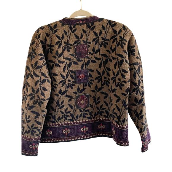 Vintage J. McLaughlin Wool Tapestry Cardigan Jacket Boho Fall Sweater Coat - Picture 9 of 10